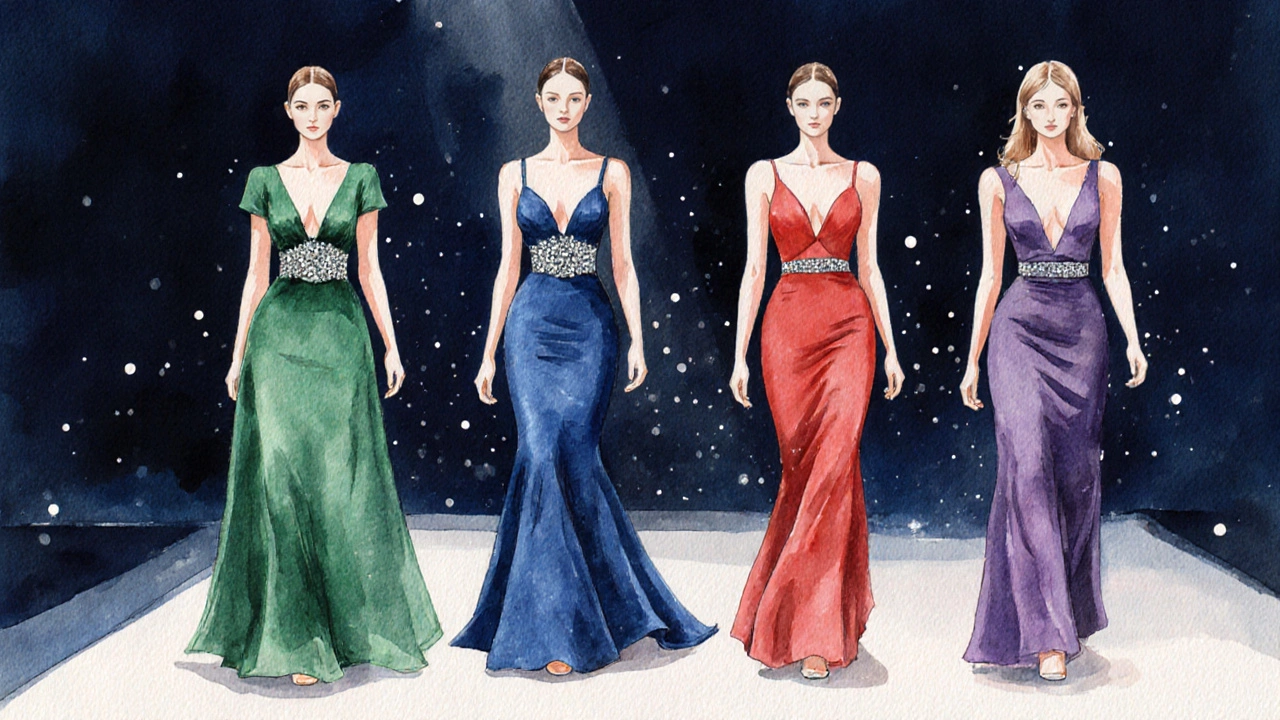 Illustration of four runway models in different silhouettes matching classic body shapes.