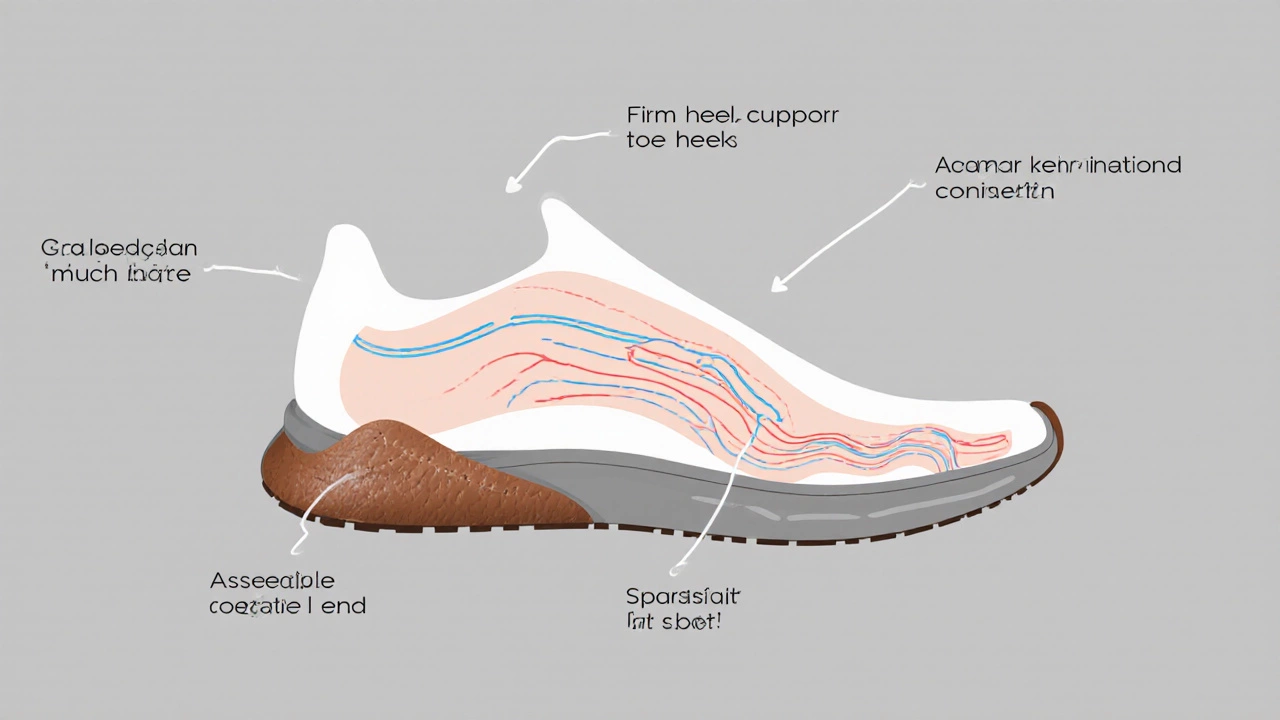 Transparent shoe showing anatomical support features for foot health