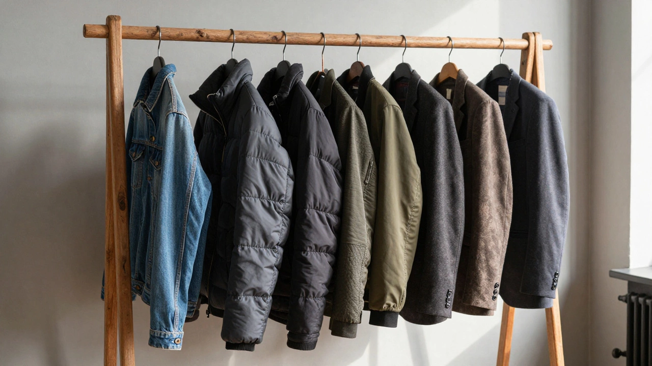 Modern jackets on a wooden rack, representing centuries of design evolution
