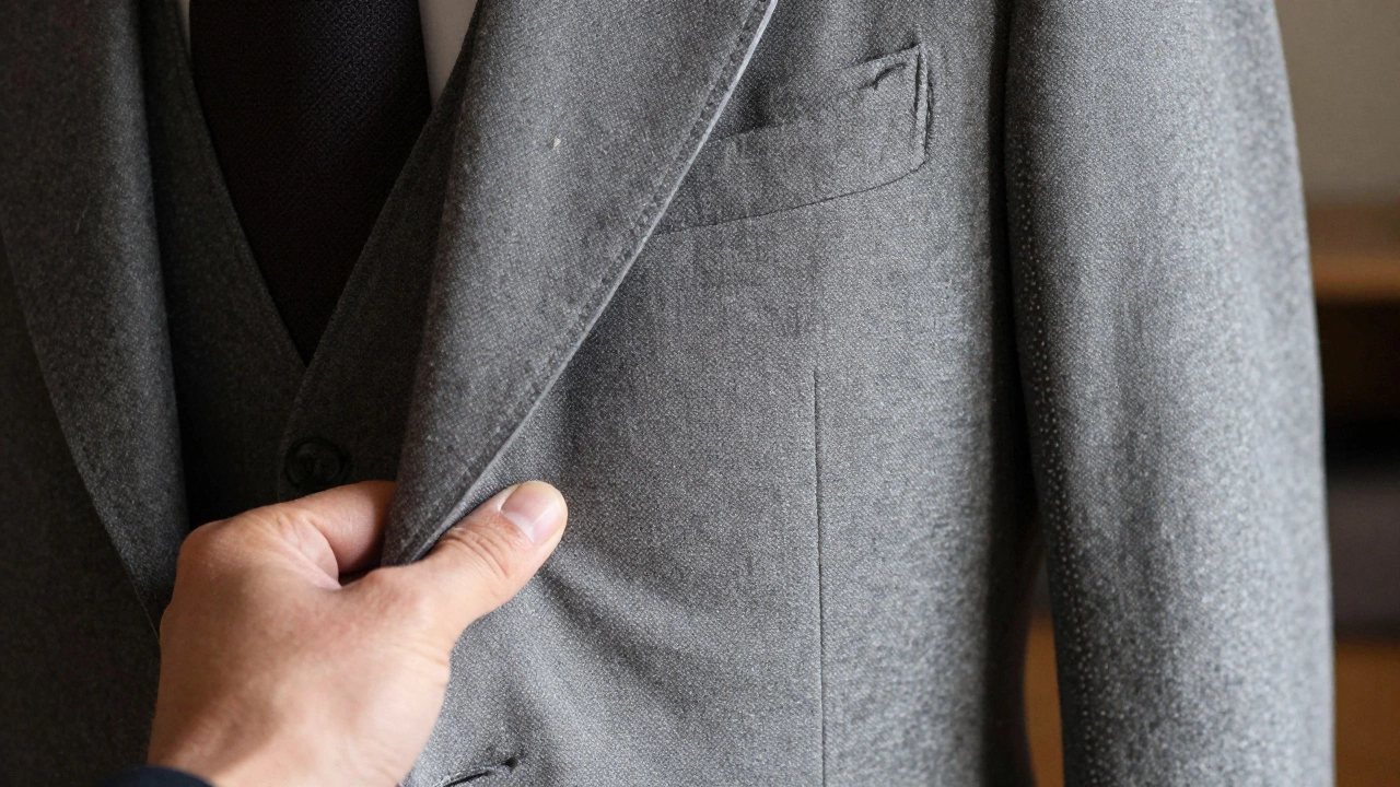 Lapel being pressed to reveal natural canvassing structure.