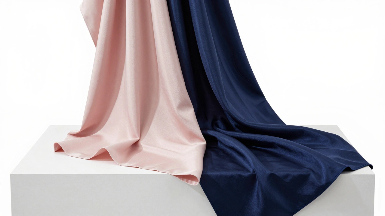 Close-up of two different high-tech athletic fabrics, one soft and matte, one durable and compressed