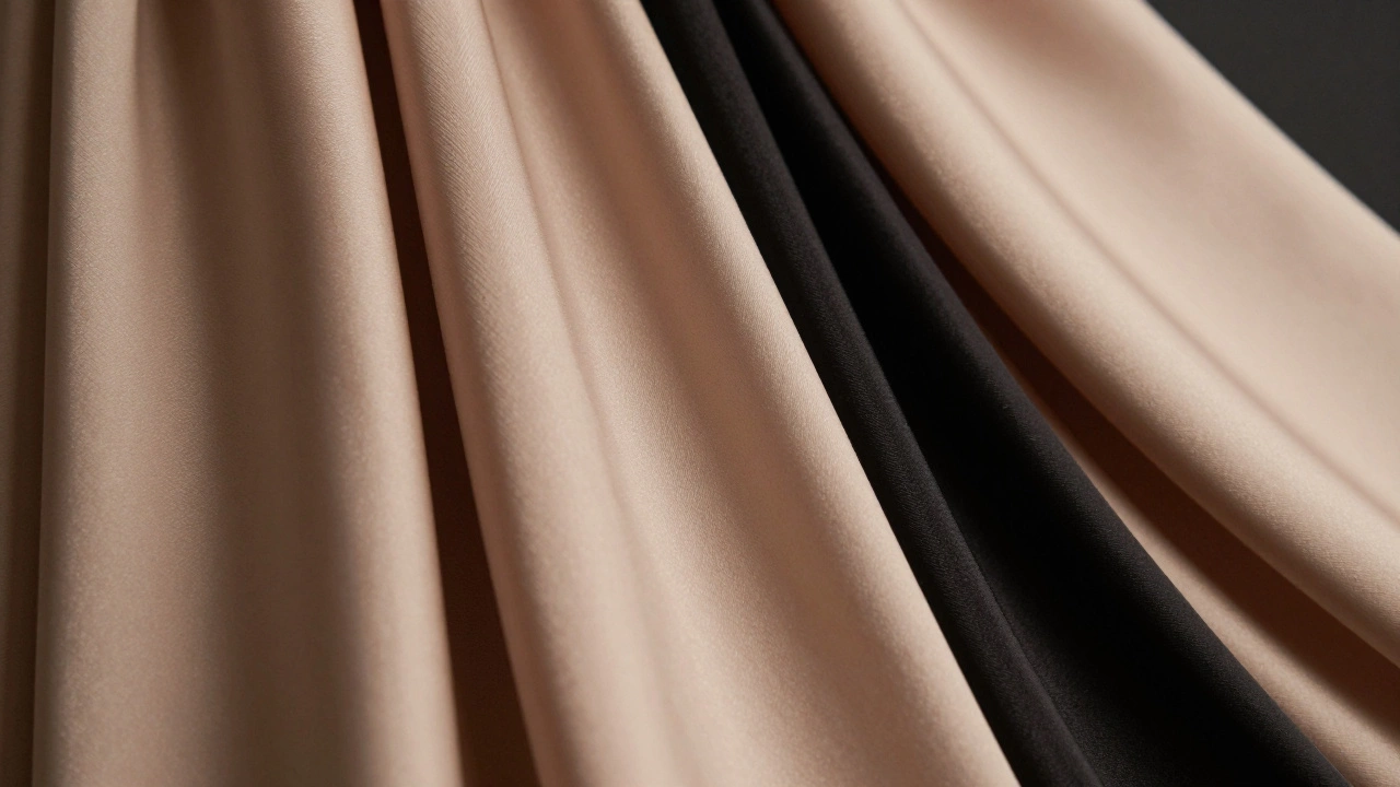 Close-up of luxurious silk and satin fabric textures for evening wear