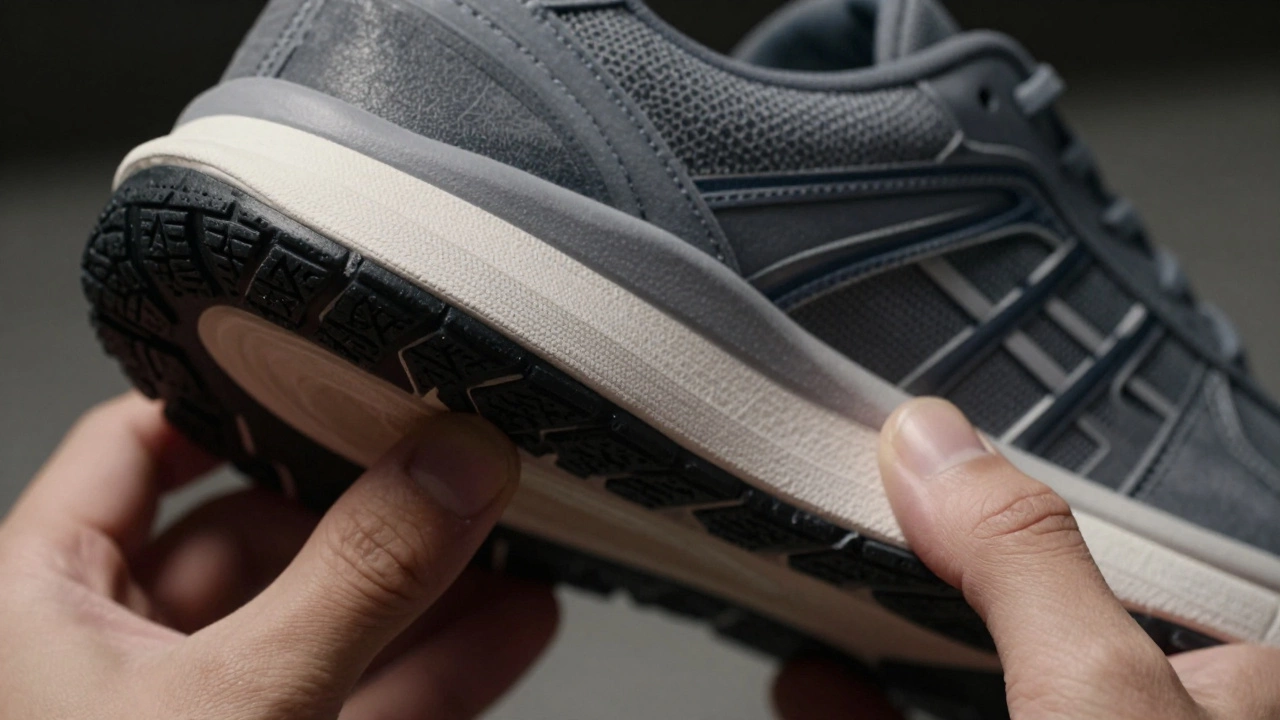 Hands twisting a flexible sneaker sole to show lack of arch stability
