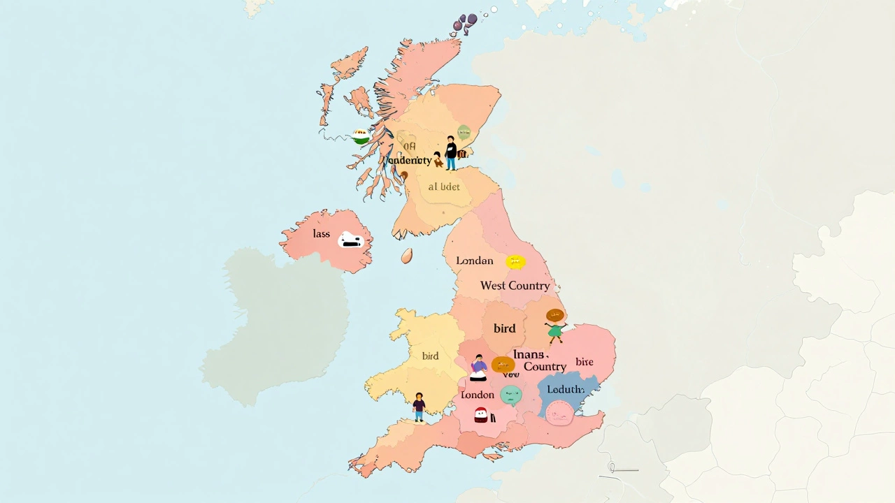 Illustration of UK regions showing different slang cultures