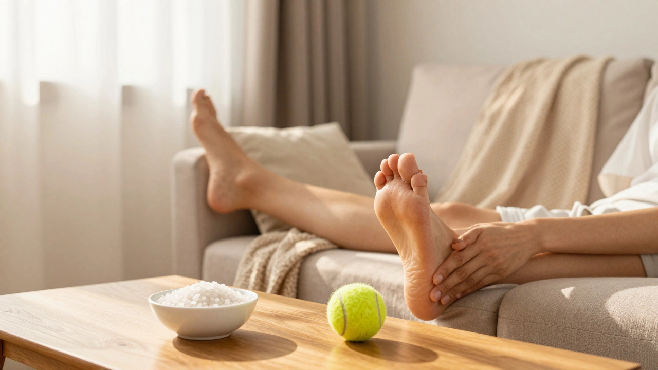 Person elevating legs on wall for post-shift recovery