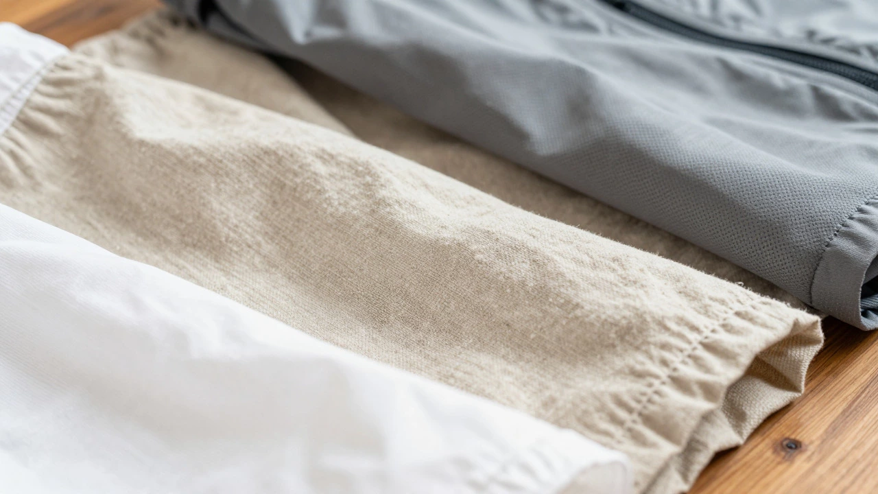 Close-up of breathable linen, cotton, and mesh fabrics