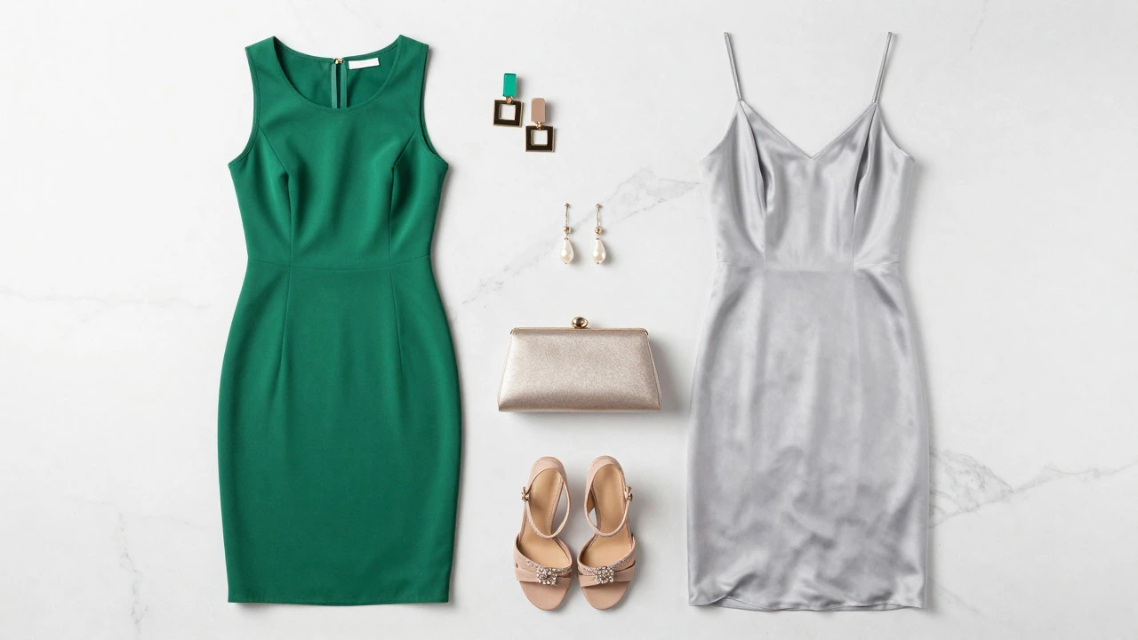 Flat lay comparing playful cocktail accessories with elegant evening jewelry