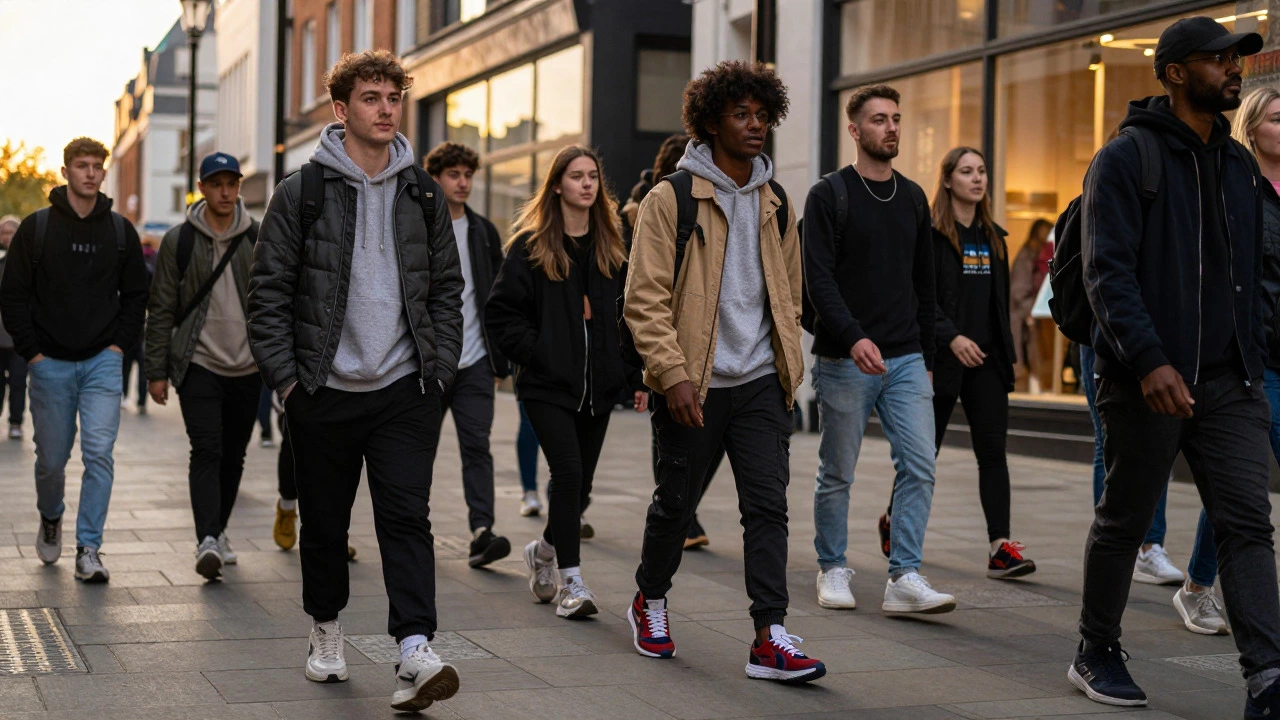 People wearing mixed sneakers and trainers on a London street