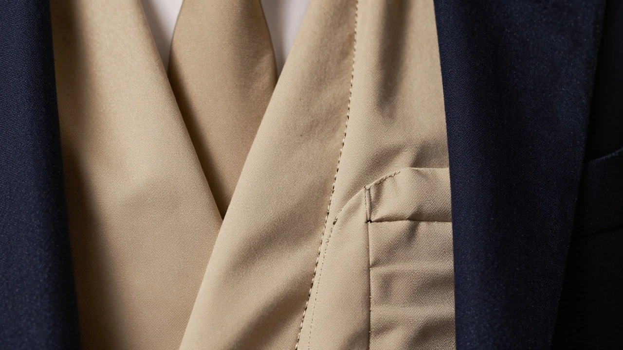 Close-up comparison of fused versus canvas suit jacket interiors
