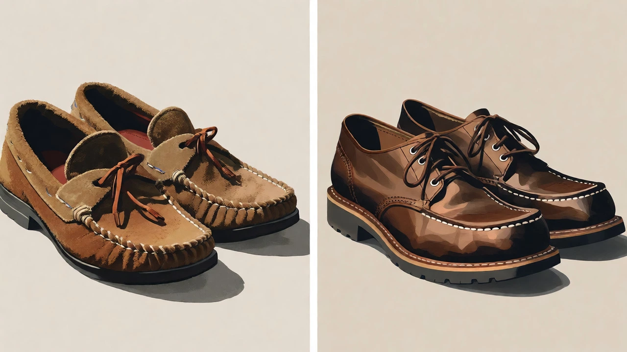 Comparison of suede moccasins and leather house shoes